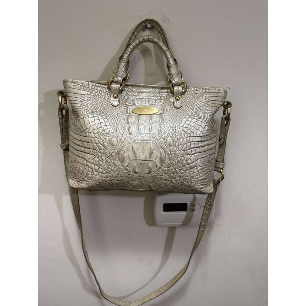Brahmin Medium Asher Melbourne Clay Tote Cream Gold Croc Embossed Leather Purse